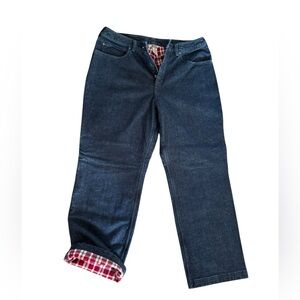 Duluth Trading Flex Plaid Flannel Lined Jeans 16X29 Straight Leg Dark Wash NWT